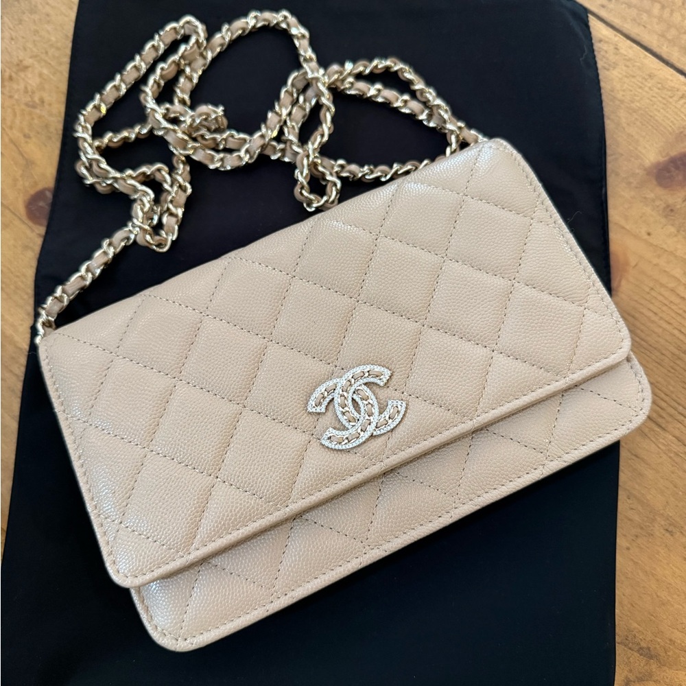 Chanel Tan Quilted Wallet On Chain - New With Tags